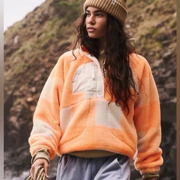 FP Movement by Free People Jackets & Blazers - Free People Movement Hit the Slopes Printed Pullover; Orange and White Combo; XS